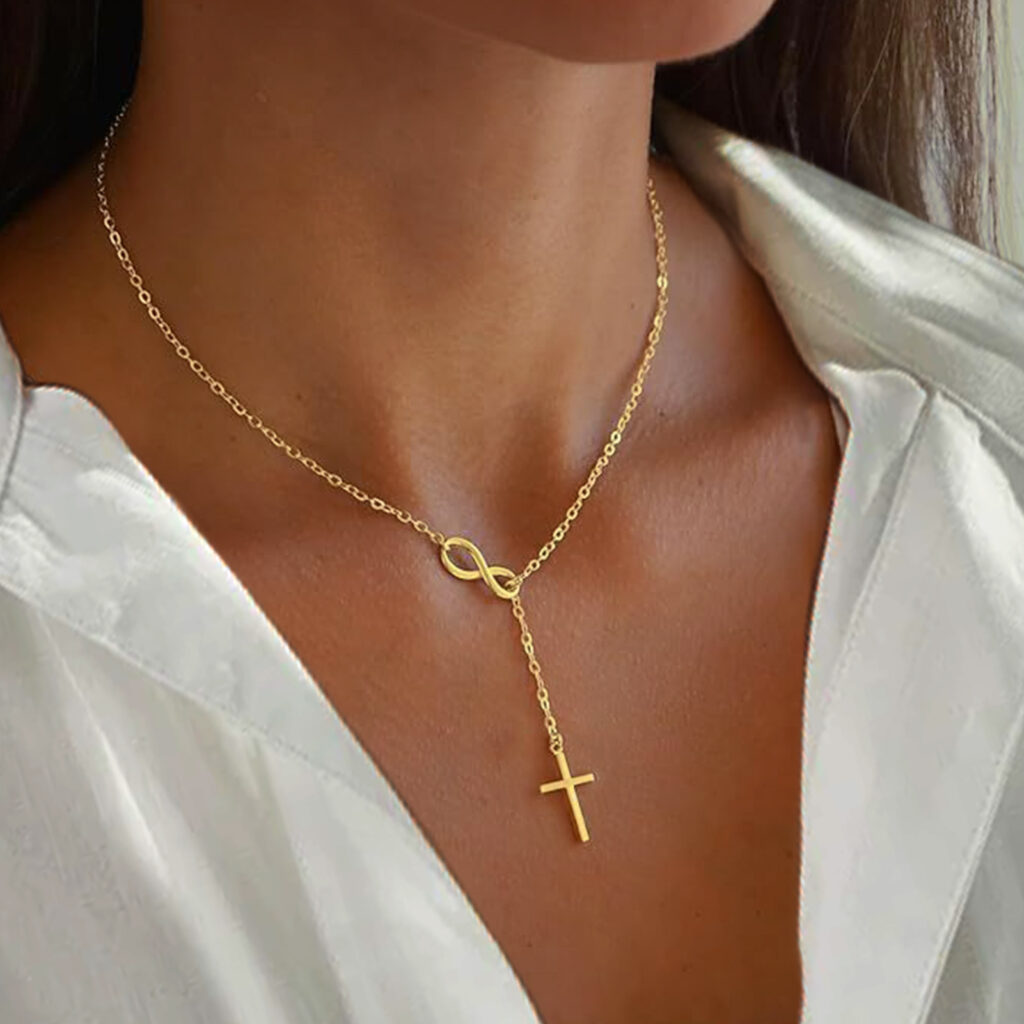 Gold Cross Necklace for Women Dainty Infinity Cross Pendant Choker Necklace
