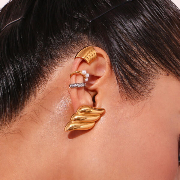 Stainless Steel Gold Plated Earrings New Antique Retro Style Trendy Angel Wings Design Heart Studs - Image 6