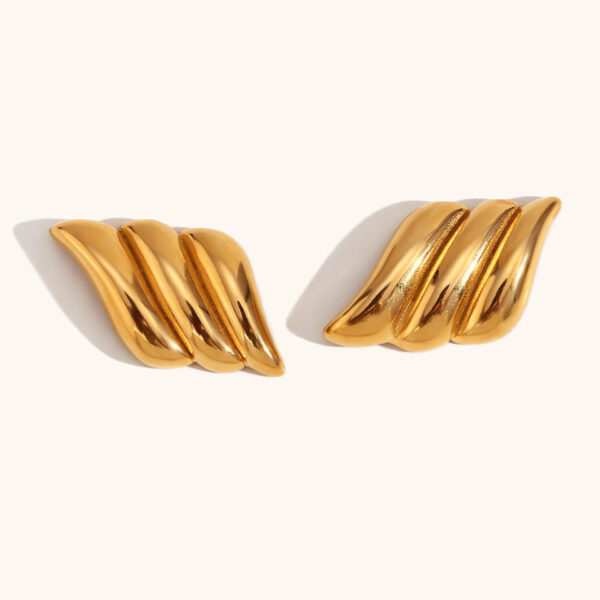Stainless Steel Gold Plated Earrings New Antique Retro Style Trendy Angel Wings Design Heart Studs - Image 3