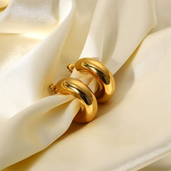NEW Trendy Stainless Steel Hollow Jewelry Party Girls 18K Gold Plated C-shaped Chunky Earrings for Women - Image 4