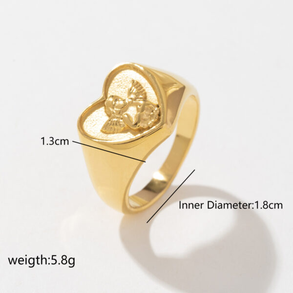 Titanium Angel Heart Women's Gold Ring Anti Tarnish Stainless Steel Trendy for Gift Gold Dropshipping Available - Image 4