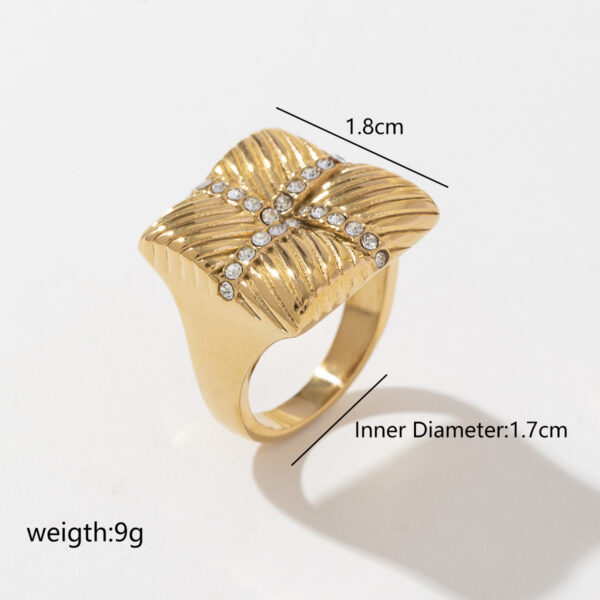 Stainless Steel Chunky Square Rhinestone Ring for Women Resizable Trendy Wedding Engagement Jewelry - Image 6
