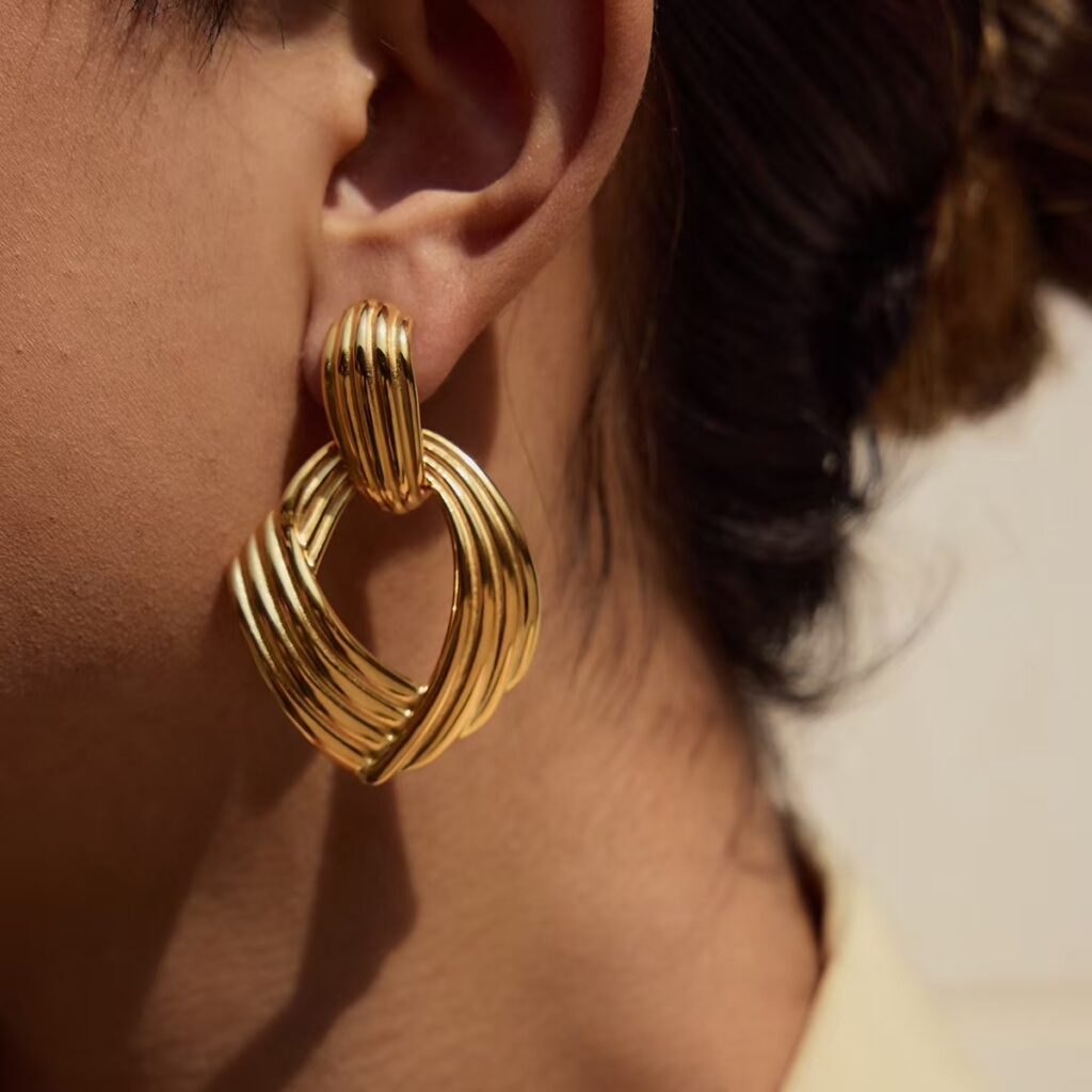 18K Gold-Plated Stainless Steel Fashion Earrings for Women - Hypoallergenic and Tarnish-Free