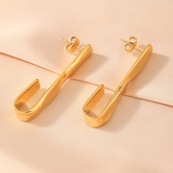 Women's Stainless Steel Minimalist Style J-Shaped Stud Earring Gold Irregular Geometric Design Featuring Zircon for Christians - Image 6