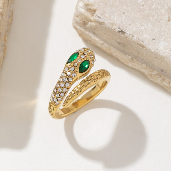 Adjustable Diamond Snake Ring Retro Trend Stainless Steel 18K Gold-Plated Unisex Trendy Style with Zircon Main Stone - Image 6