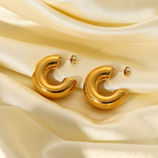 NEW Trendy Stainless Steel Hollow Jewelry Party Girls 18K Gold Plated C-shaped Chunky Earrings for Women - Image 5