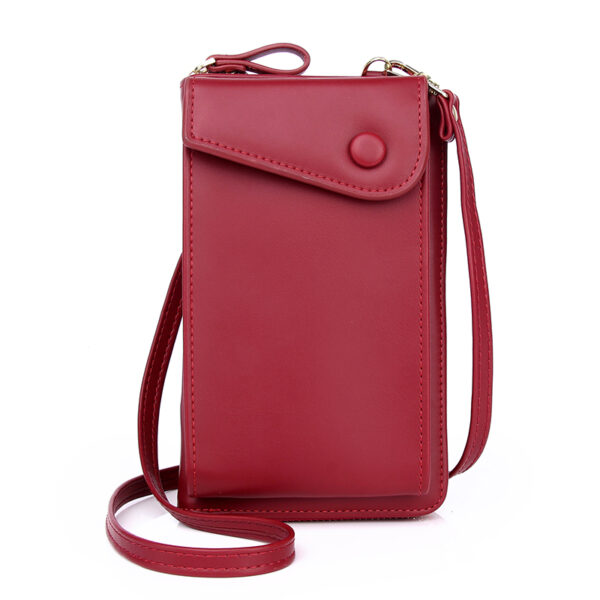 Pu Double Layer Portable Shoulder Bag Solid Color Multi-function Mobile Phone Bag Red Small Cross Body Bag Lady - Image 5