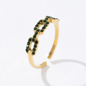 Hot Selling Fashion Design Stainless Steel 18K Gold Hollow Square Link Chain Green Zircon Ring
