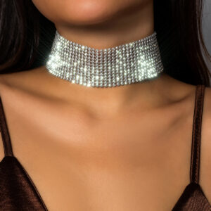 Shiny Full Rhinestone Short Choker Necklace for Women Trendy Ladies Wide Collar on Neck Wedding Accessories Fashion Jewelry Gift