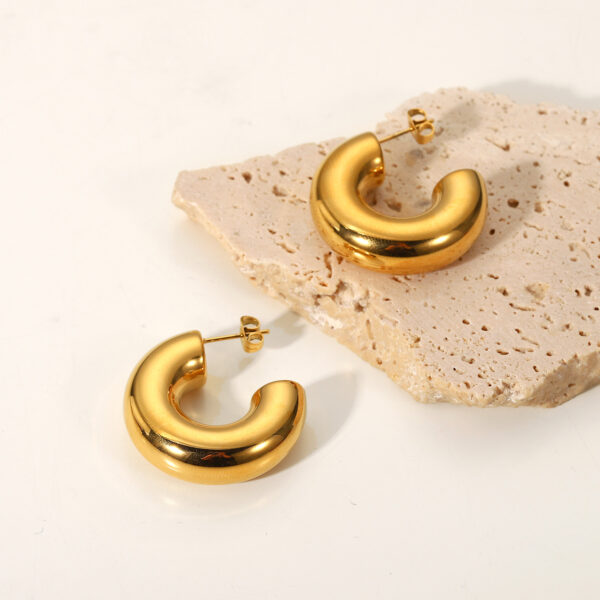 NEW Trendy Stainless Steel Hollow Jewelry Party Girls 18K Gold Plated C-shaped Chunky Earrings for Women - Image 3