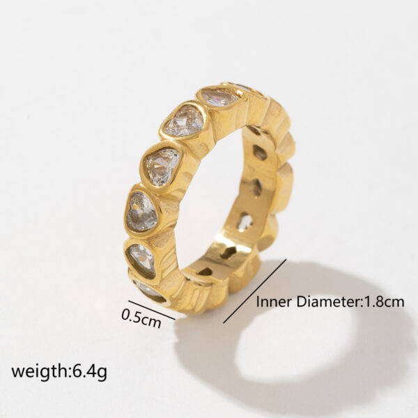Women's 18K Gold Stainless Steel Gemstone Ring Waterproof Heart Crystal & Zircon Gold Plating Wedding Engagement Ring - Image 5