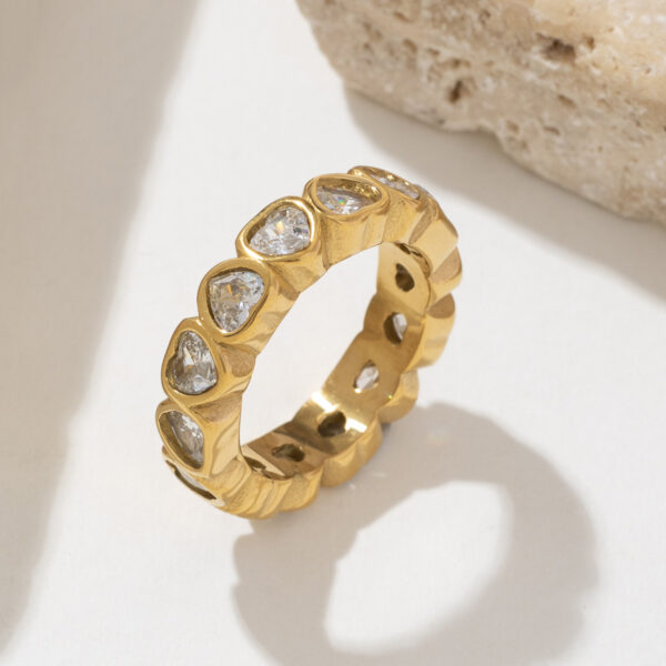Women's 18K Gold Stainless Steel Gemstone Ring Waterproof Heart Crystal & Zircon Gold Plating Wedding Engagement Ring - Image 3