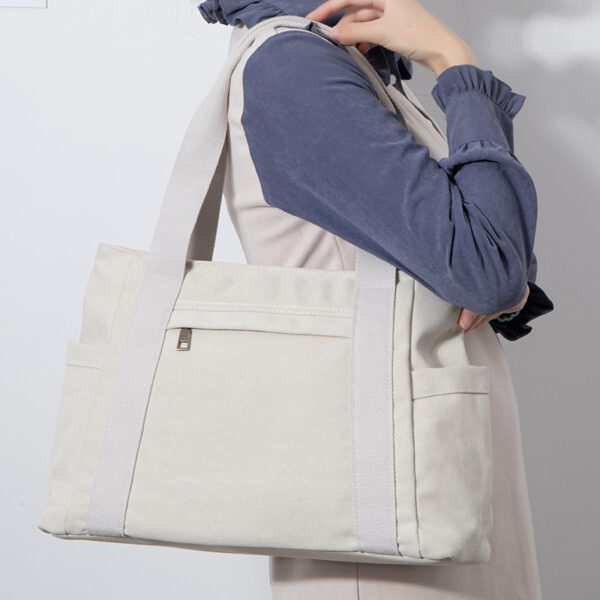 Large Capacity Ladies Shoulder Fashion Handbags New Trend Canvas Tote Bag with Zipper Closure Pocket for Women - Image 6