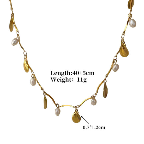 Hot Sale Custom Gold Plated Stainless Steel Sea Shell Necklace with White Imitation Pearl Link Beads for Parties and Weddings - Image 4