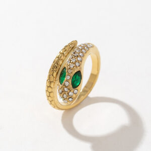 Adjustable Diamond Snake Ring Retro Trend Stainless Steel 18K Gold-Plated Unisex Trendy Style with Zircon Main Stone