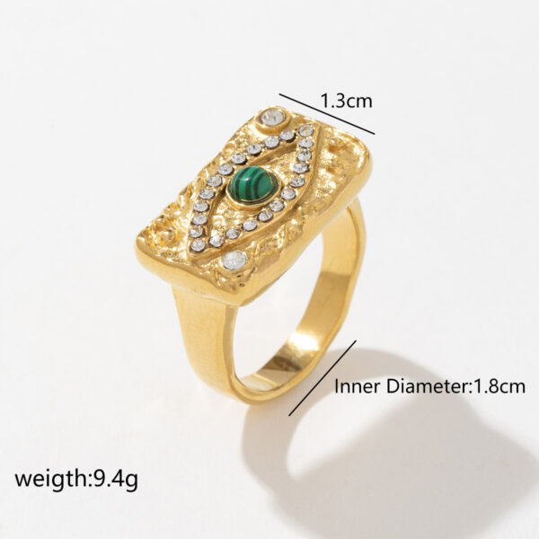 Women's Stylish Personalized Stainless Steel Golden Color Devil's Eye Square Stainless Steel Ring - Image 5