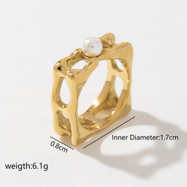 Trendy Hollow Design Weddings Parties Anniversaries Women's Stylish Stainless Steel Signet Pearl Ring Fashion Jewelry - Image 6