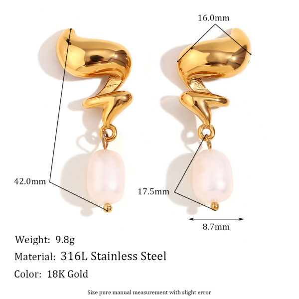 New Trendy Freshwater Pearl Drop Earrings Fire Torch Shaped Stainless Steel Earrings for Women - Image 6