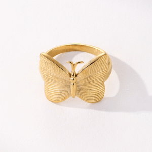 Women Jewelry New Stainless Steel Cast Fashion 18k Pvd Plated Waterproof Texture Gold Butterfly Ring
