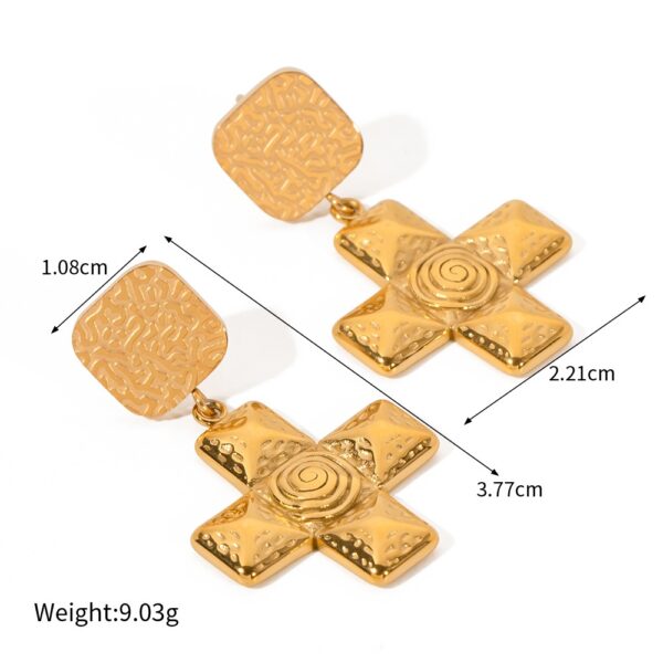 New Arrivals 18K Gold Plated Tarnish Free & Waterproof Vintage Cross Pendant Drop Earrings Stainless Steel Stud Earrings - Image 3