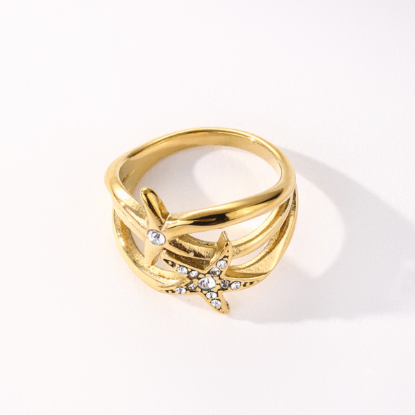 Women Boho Summer Beach Opening Shell Starfish Seashell Statement Ring for Women