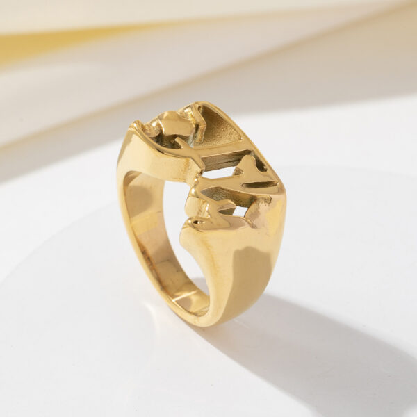 TRENDY 18K Gold Plated Stainless Steel Fashion Women Letter Bezel Setting Finger Ring - Image 6