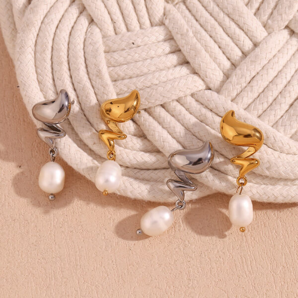 New Trendy Freshwater Pearl Drop Earrings Fire Torch Shaped Stainless Steel Earrings for Women - Image 5