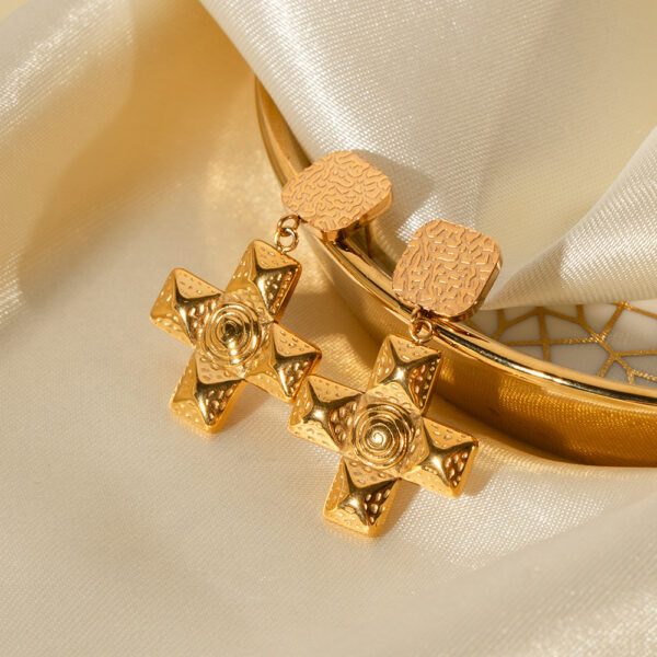 New Arrivals 18K Gold Plated Tarnish Free & Waterproof Vintage Cross Pendant Drop Earrings Stainless Steel Stud Earrings - Image 2