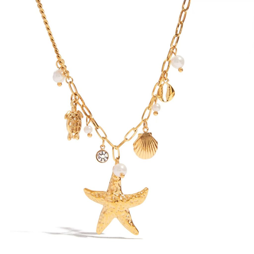Fashion Stainless Steel Necklace with Gold-Plated Starfish Ocean Pendant for Women - Trendy Chain