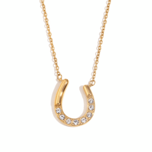 Popular Creative Custom Stainless Steel Pvd Plated 18k Gold Horseshoe U-Shaped Diamond Pendant Fashion Women's Senior Necklace