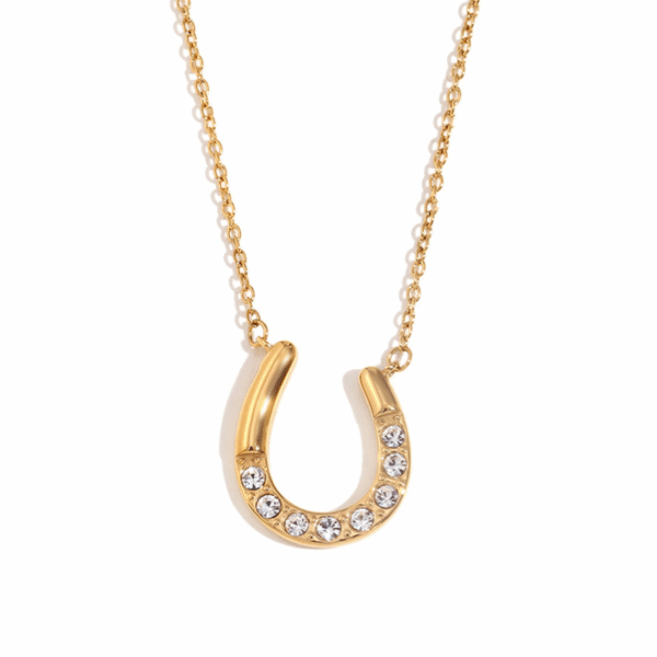 Popular Creative Custom Stainless Steel Pvd Plated 18k Gold Horseshoe U-Shaped Diamond Pendant Fashion Women's Senior Necklace