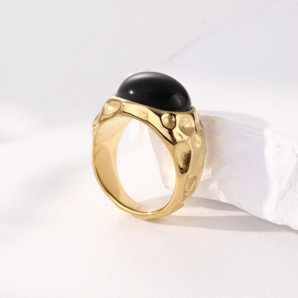 18k Gold Natural Stones Finger Rings Stainless Steel Customized Gold Plated Chunky Rings - Image 5