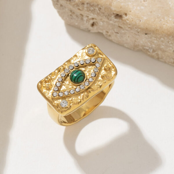 Women's Stylish Personalized Stainless Steel Golden Color Devil's Eye Square Stainless Steel Ring - Image 3