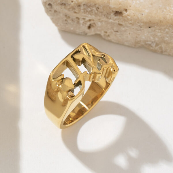 TRENDY 18K Gold Plated Stainless Steel Fashion Women Letter Bezel Setting Finger Ring - Image 5