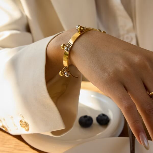 Fashion Stainless Steel Bangle 18K Gold Plated Open Bracelet for Women Bell Charm Non-Fading Bangle - Image 6
