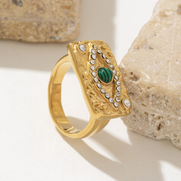 Women's Stylish Personalized Stainless Steel Golden Color Devil's Eye Square Stainless Steel Ring - Image 2