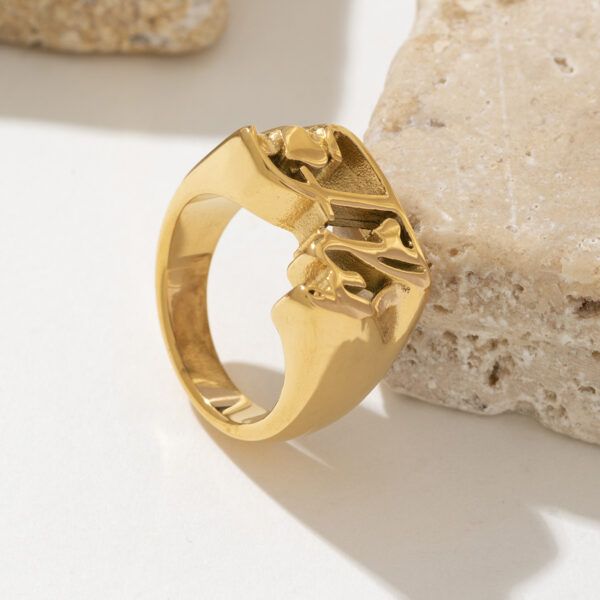 TRENDY 18K Gold Plated Stainless Steel Fashion Women Letter Bezel Setting Finger Ring - Image 4