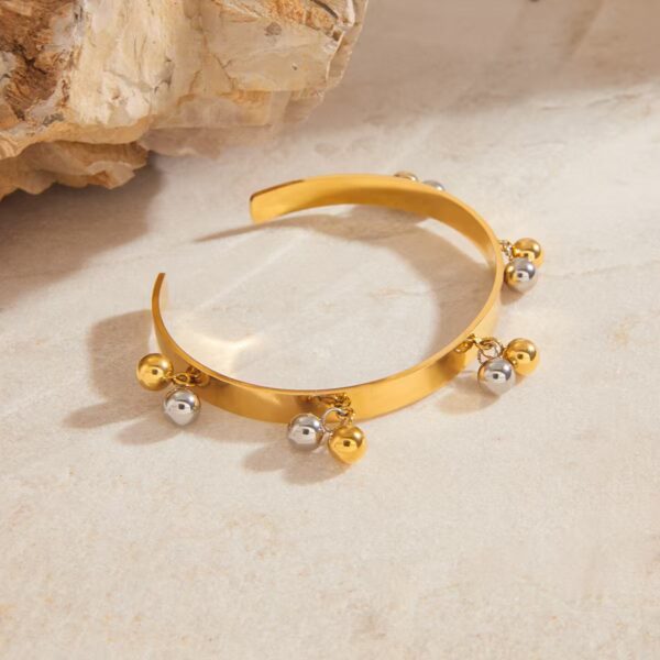 Fashion Stainless Steel Bangle 18K Gold Plated Open Bracelet for Women Bell Charm Non-Fading Bangle