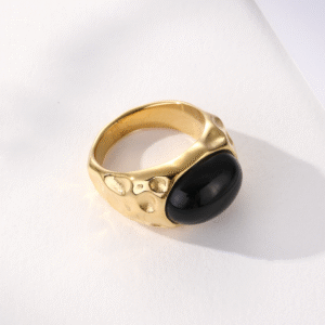 18k Gold Natural Stones Finger Rings Stainless Steel Customized Gold Plated Chunky Rings