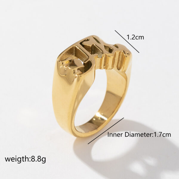 TRENDY 18K Gold Plated Stainless Steel Fashion Women Letter Bezel Setting Finger Ring - Image 3