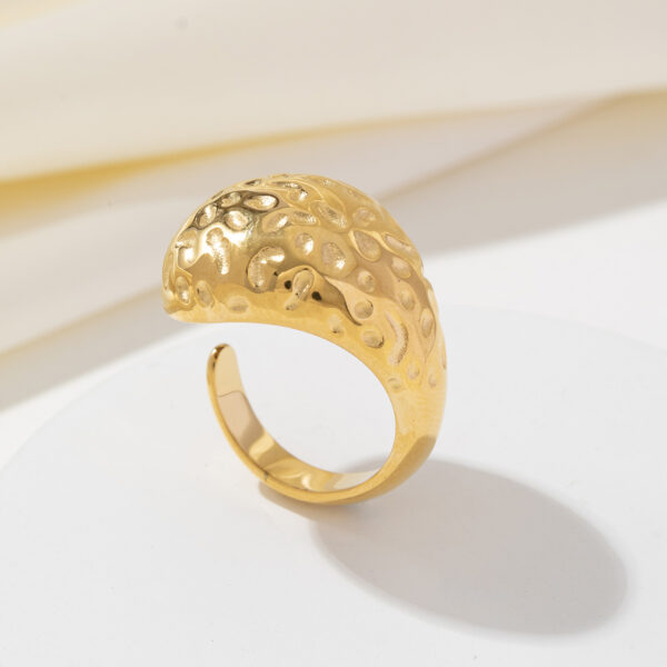 Water Drop Statement Ring Chunky Hammered Stainless Steel Waterproof Tarnish-Free for Wedding Engagement or Gift - Image 2