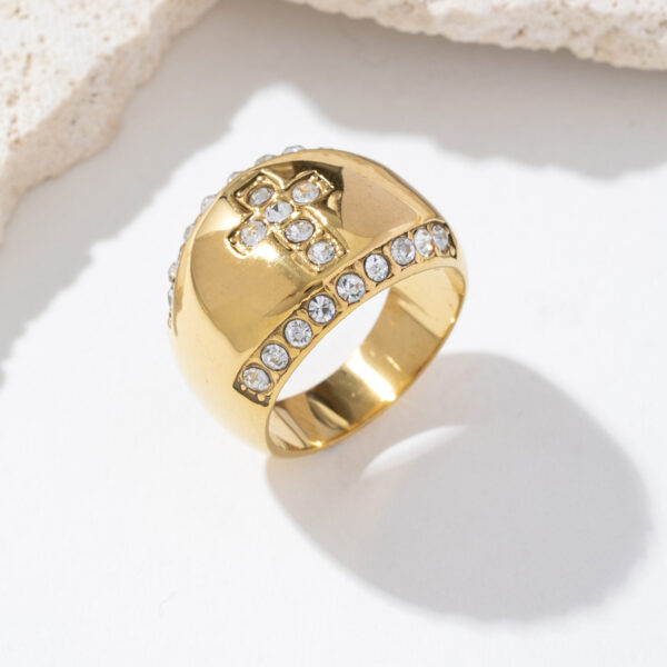 Fashion Minimalist Jewelry Women 18K Gold Plated 316L Stainless Steel Chunky Zircon Lady Cross Ring - Image 5