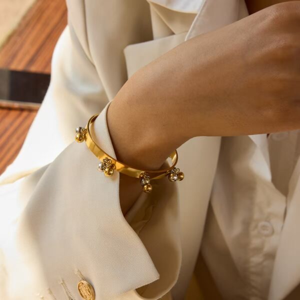 Fashion Stainless Steel Bangle 18K Gold Plated Open Bracelet for Women Bell Charm Non-Fading Bangle - Image 4