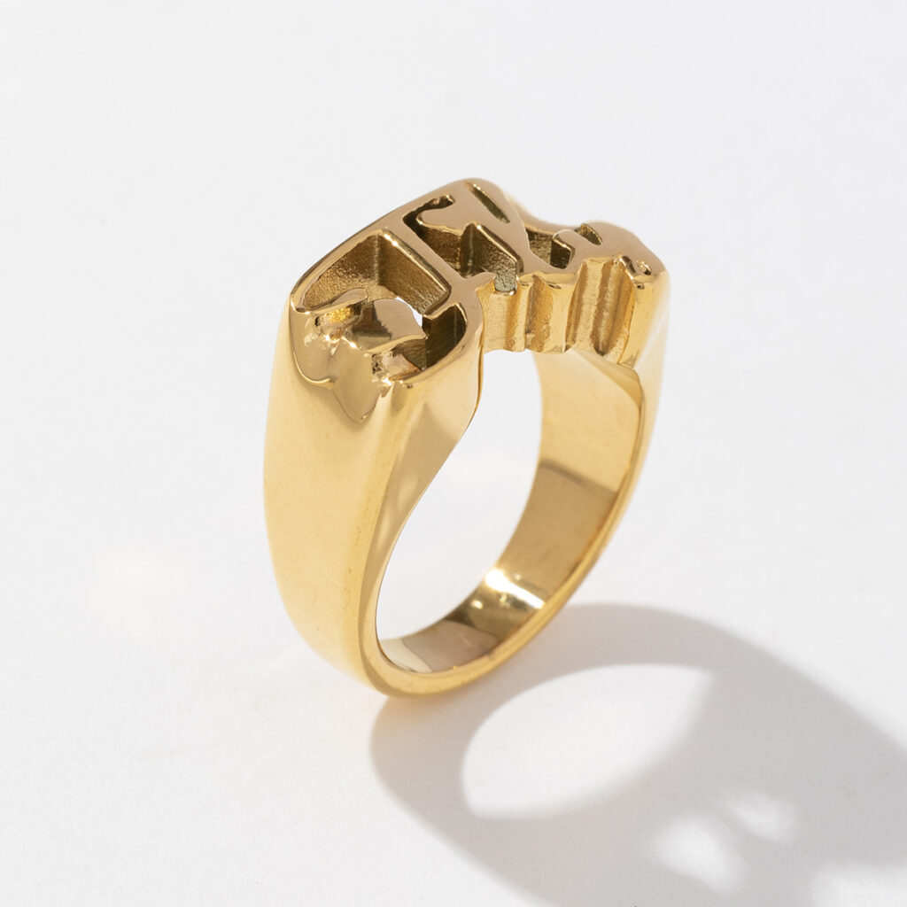 TRENDY 18K Gold Plated Stainless Steel Fashion Women Letter Bezel Setting Finger Ring