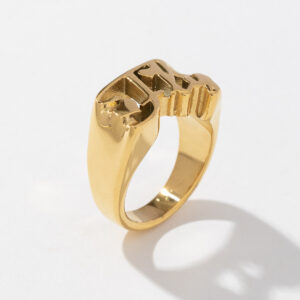 TRENDY 18K Gold Plated Stainless Steel Fashion Women Letter Bezel Setting Finger Ring