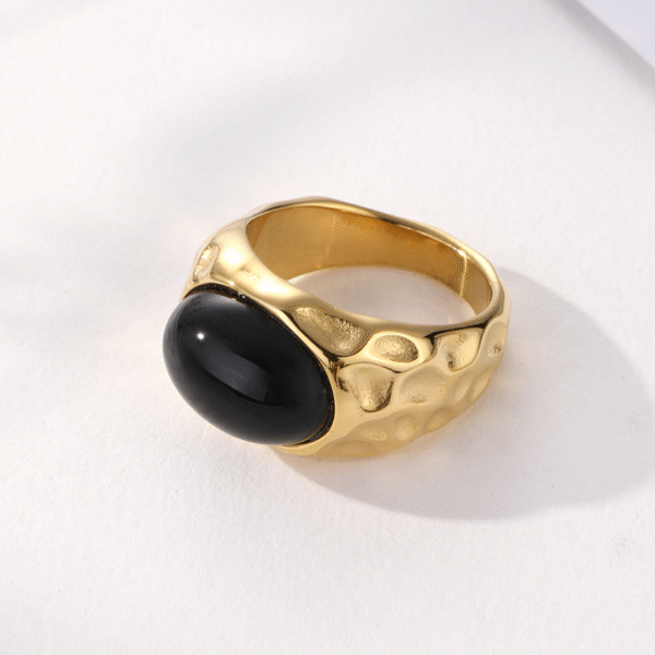 18k Gold Natural Stones Finger Rings Stainless Steel Customized Gold Plated Chunky Rings - Image 2