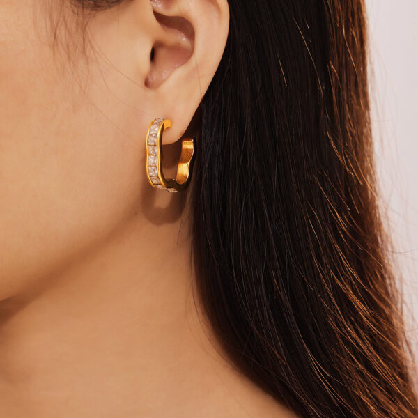 New Ins Style Flower Design Geometric Zirconia Stainless Steel Gold Plated Earrings - Image 4