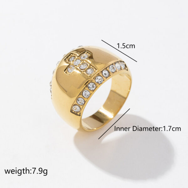 Fashion Minimalist Jewelry Women 18K Gold Plated 316L Stainless Steel Chunky Zircon Lady Cross Ring - Image 2