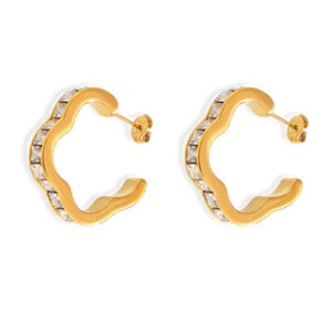 New Ins Style Flower Design Geometric Zirconia Stainless Steel Gold Plated Earrings