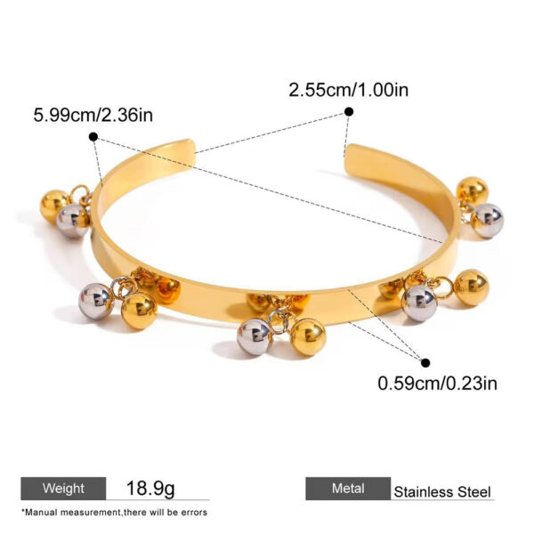 Fashion Stainless Steel Bangle 18K Gold Plated Open Bracelet for Women Bell Charm Non-Fading Bangle - Image 2